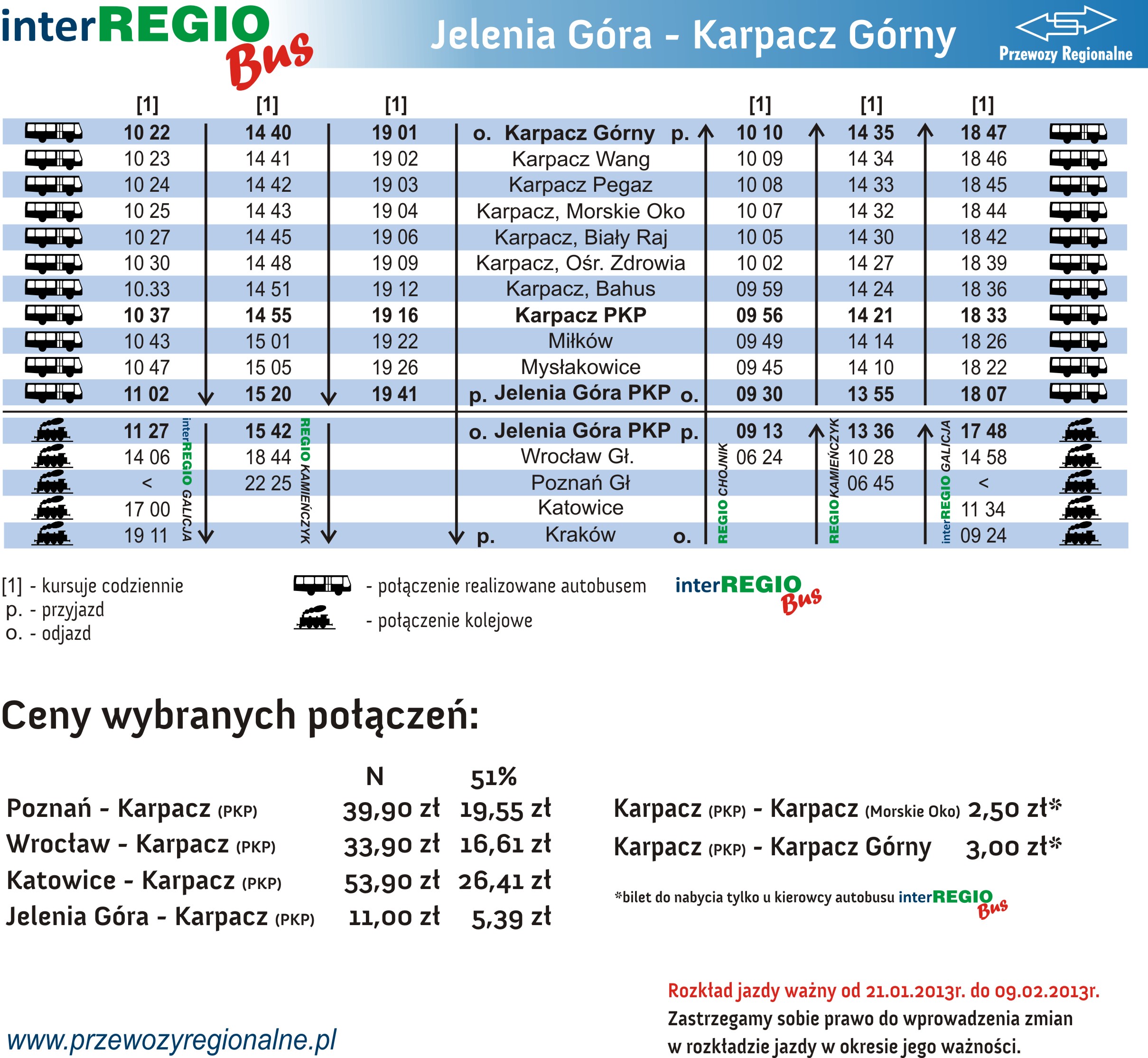 rozklad jazdy - Karpacz wazny do 9.02.2013