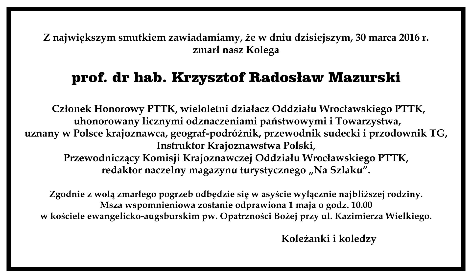 Nekrolog Mazurski PTTK