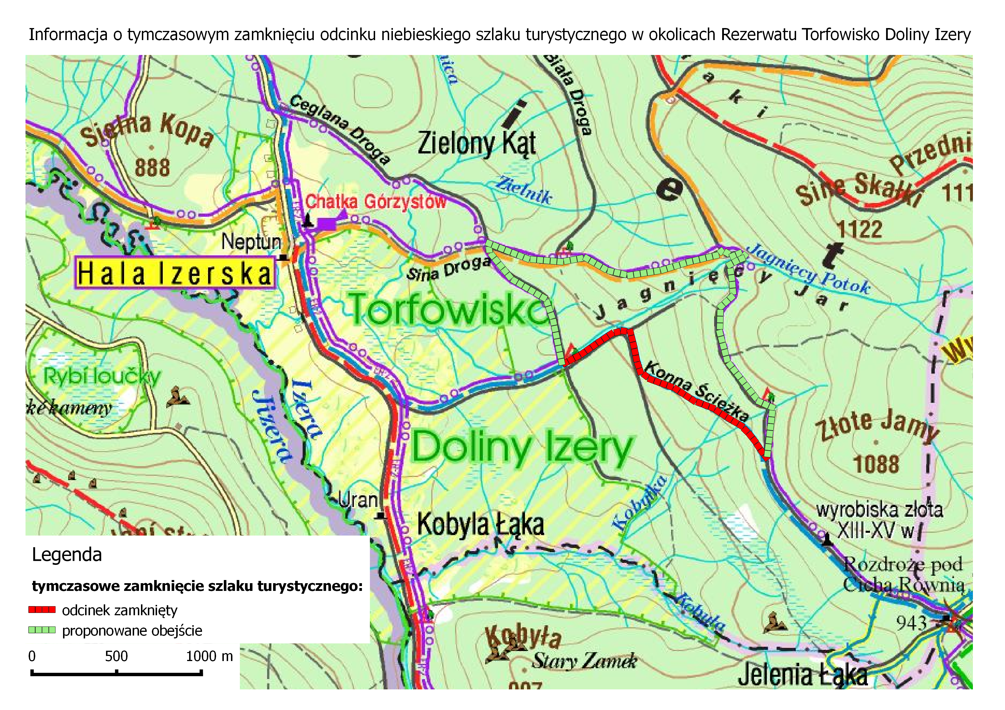zamknięcie szlaku i obejścia leśnictwo Orle czerwiec 2018