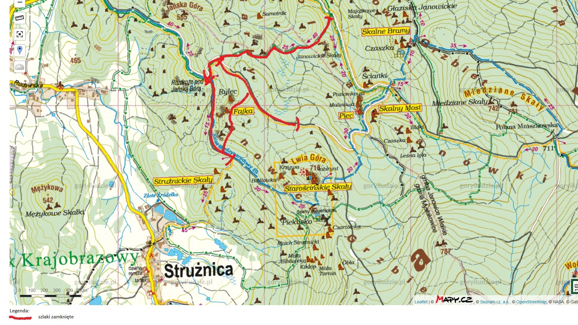 Szlaki zamkniete struznica