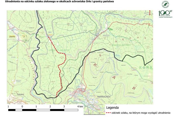 Utrudnienia na szlaku zielonym w okolicach Schroniska Orle i granicy państwowej