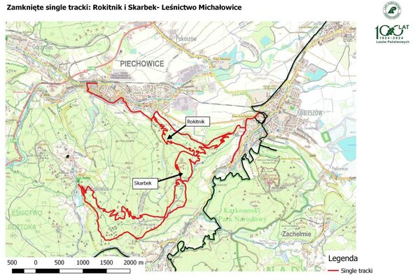 Tymczasowo zamknięty single track Rokitnik i Skarbek- Leśnictwo Michałowice