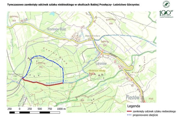 Zamknięcie odcinka szlaku niebieskiego w okolicach Babiej Przełęczy - Leśnictwo Górzyniec