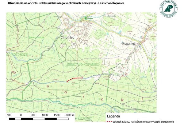 zamknięcie fragmentu szlaku żółtego w kierunku Przełęczy Okraj